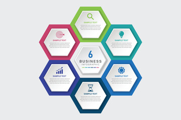 Vector infographic label design diagram with hexagons template design and 6 options or steps. Can be used for process diagram, presentations, workflow layout, banner, flow chart, info graph.