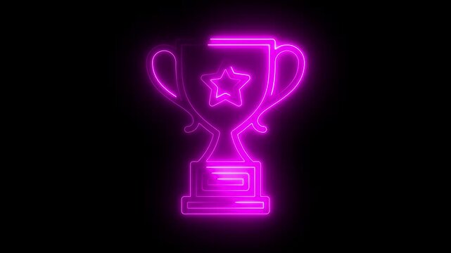 Glowing neon line Award cup icon isolated on black background. Winner trophy symbol. Championship or competition trophy. Glowing neon trophy cup animation on black background representing success and 