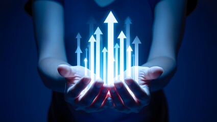 Growth arrows in hands concept for business success and financial development ideas