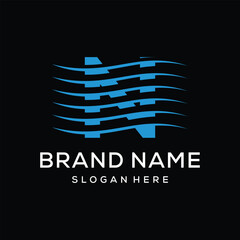 Fototapeta premium Initial Letter N River Creek Water, Ocean Sea Wave logo design vector icon template