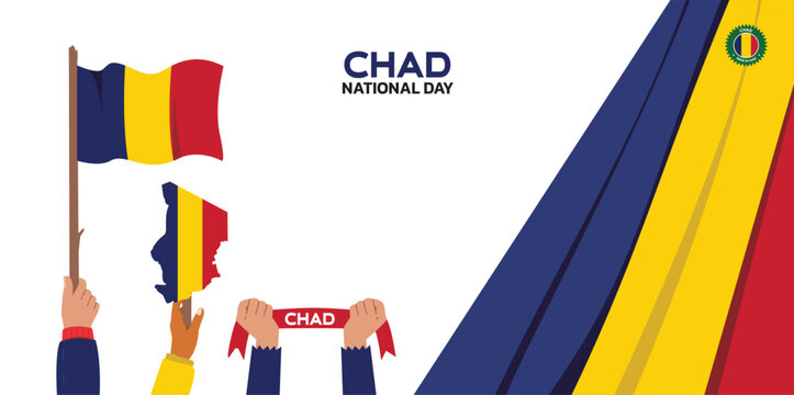  chad Independence Day Design, minimalist template of August 11th design elements with people holding flags and maps, chad maps and flags in poster and banner form - Powered by Adobe