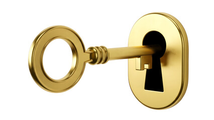 Unlocking success golden key in keyhole security and access concept for business and personal growth on transparent background