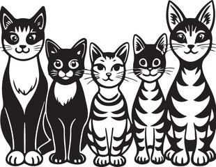 A funny set of cartoon cat characters with various emotions and poses, perfect for a vector illustration or icon pack