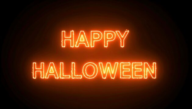 Neon orange Happy Halloween text