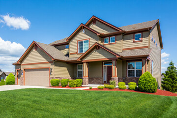 Luxury house with beautiful facade, house in American style home ownership.