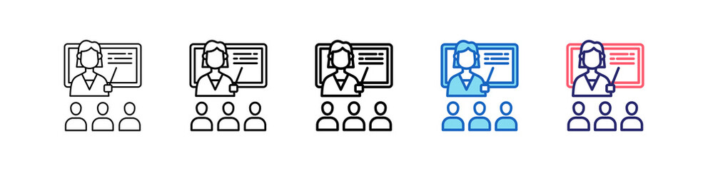 Teacher Icon In 5 Different Styles Set Collection.   