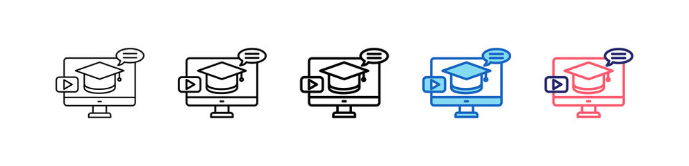 Online Learning Icon In 5 Different Styles Set Collection.   