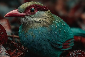 Obraz premium Endangered Javan Green Magpie in Natural Rainforest Habitat 