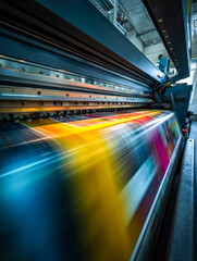 Fototapeta premium Industrial printing process creating vibrant, colorful graphics on large-format media