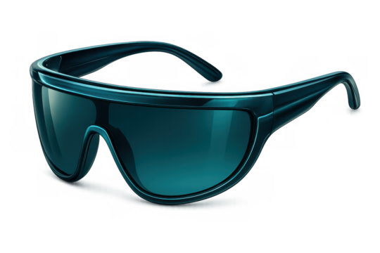 Teal sunglasses with a sleek design are displayed on a transparent background, perfect for showcasing summer fashion or eye protection - Powered by Adobe