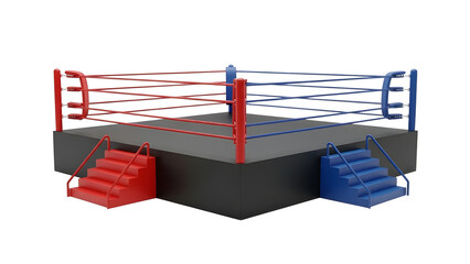 Boxing ring arena isolated background professional sport competition match ropes corner stairs platform on transparent background