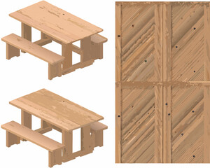set of wooden benches