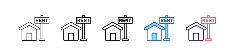 Rent Icon In 5 Different Styles Set Collection.   