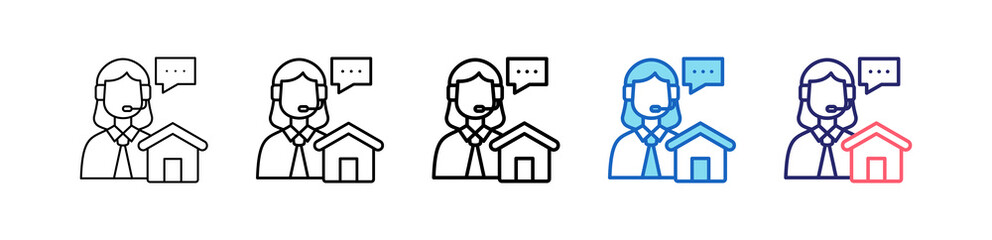 Customer Agent Icon In 5 Different Styles Set Collection.   