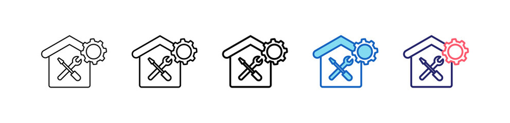Home Repair Icon In 5 Different Styles Set Collection.   