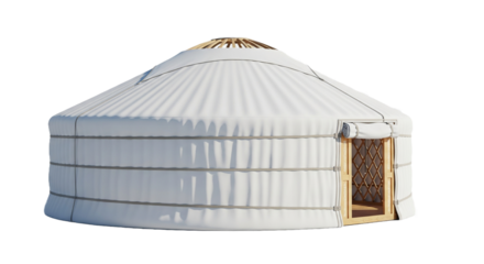 Yurt isolated on a transparent background, white-colored yurt PNG 


