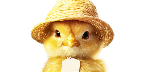 Easter chick with hat blank tag decoration festive mockup transparent background