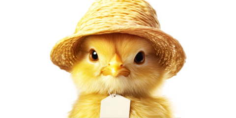 Easter chick with hat blank tag decoration festive mockup transparent background
