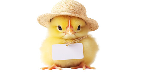 Easter chick with hat blank tag decoration festive mockup transparent background