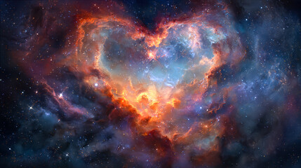 Fototapeta premium Vibrant heart-shaped nebula illuminated by cosmic colors in deep space