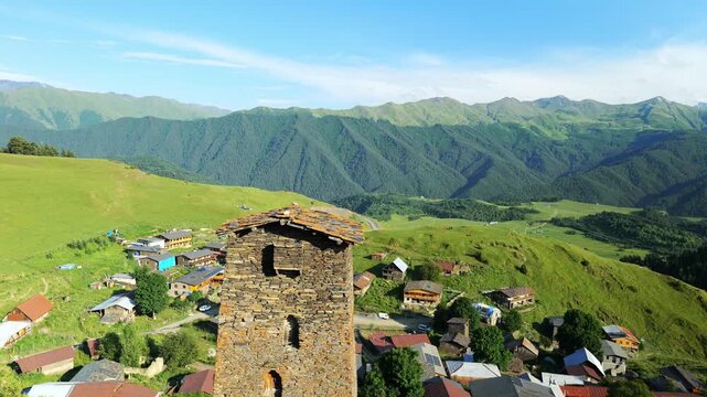 Omalo village in Tusheti, Georgia, popular area for hiking