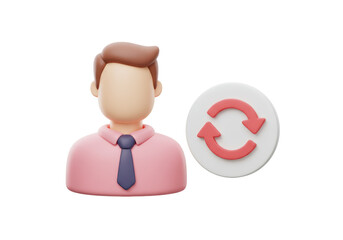 Isolated 3D Icon of a User Profile with a Synchronization or Refresh Symbol, Representing Account Update
