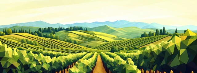 Fototapeta premium Scenic Vineyard Landscape with Rolling Hills and Beautiful Sky