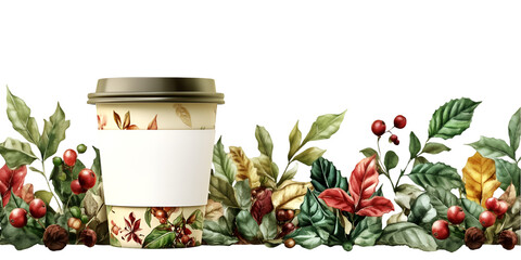 Eco-friendly coffee cup with blank surface reusable beverage mockup transparent background