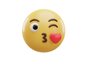 Isolated 3D Kissing Face Emoji with Winking Eye and Heart