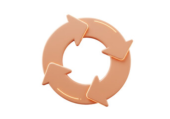 Isolated 3D Peach Circular Arrows Illustrating a Continuous Cycle