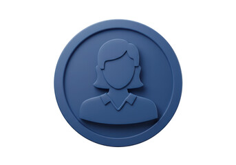 Isolated Blue Circular 3D Icon for a Female User Profile