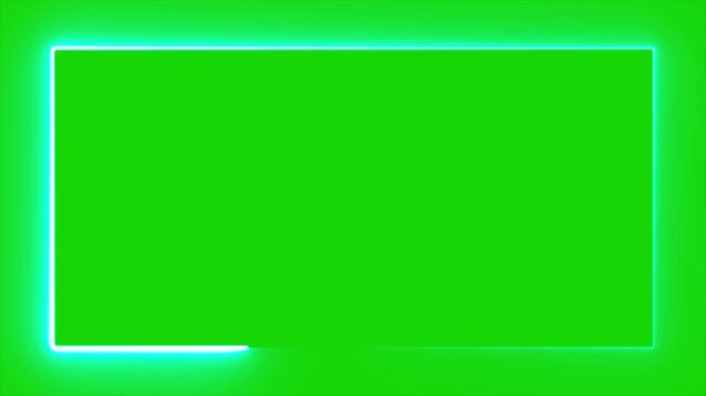 abstract glowing neon rectangle frame animation green screen 4k. Bright neon border frame effect isolated on green background. square two moving neon lights overlay 4K graphic animation video. Fire - Powered by Adobe