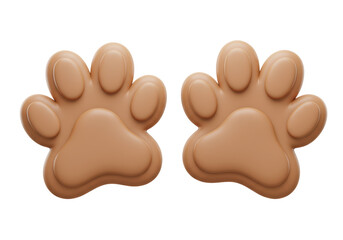 Isolated Pair of 3D Beige Animal Paw Prints for Pet-Related Concepts
