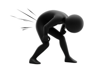 Isolated 3D black figure character experiencing severe lower back pain or injury