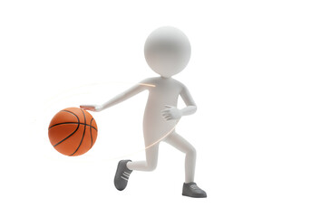 Fototapeta premium Isolated 3D white stick figure dribbling a basketball with motion effects