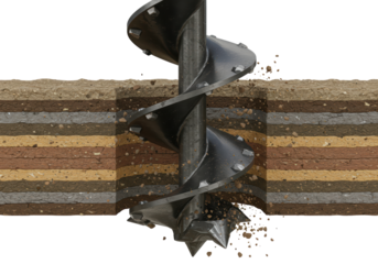 Isolated Auger Drill Excavating a Cross-Section of Layered Soil