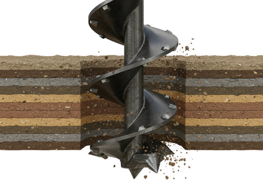 Isolated Auger Drill Excavating a Cross-Section of Layered Soil