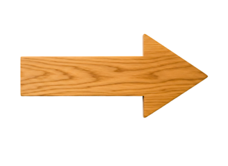 Rustic wooden arrow sign pointing right isolated on transparent background