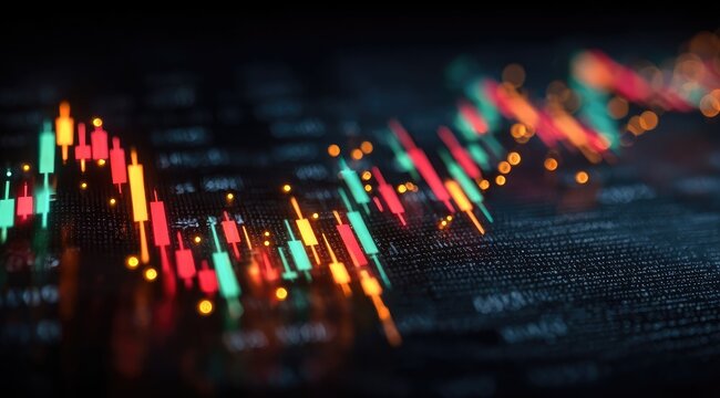Abstract glowing candlestick chart visualization