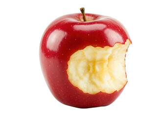 Bitten red apple fruit close up isolated on transparent background