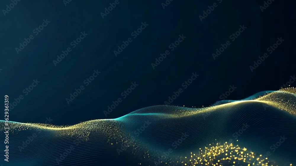 Wall mural elegant blue and gold particle wave background video for presentations and graphics