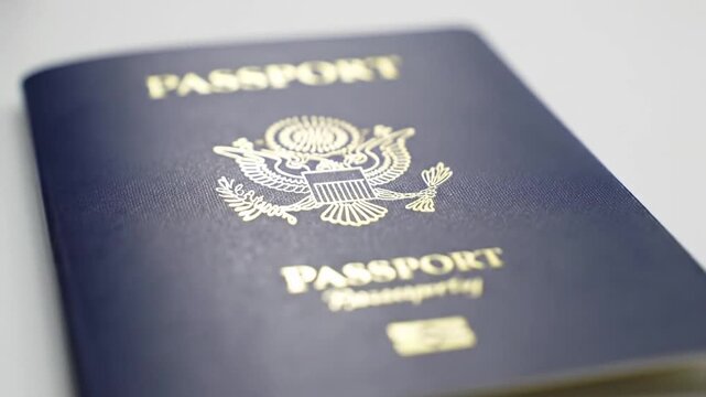 United States of America Passport Blue Cover with Embossed Gold Text Detailed Close Up