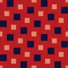 Seamless retro geometric mosaic tile pattern with red, blue, and orange squares