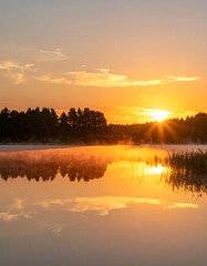 Obraz premium Sunrise over a tranquil lake (1)