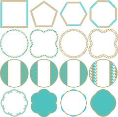 Japanese style frame set with traditional Japanese patterns, Decorative retro frame, blank, light blue / 和風フレームセット 日本の伝統文様 装飾 飾り枠 レトロ 水色 文字なし
