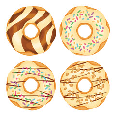 Colorful Sweet Donuts Vector Illustration on White Background