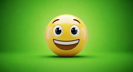 Smiling emoji with a cheerful expression on a vibrant green backdrop isolated