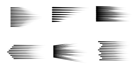 Speed line set fast motion manga comic effect. Simple anime texture background, icon. Horizontal sketch, superhero power. 
