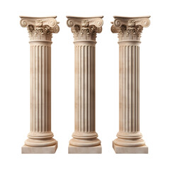 Three corinthian columns standing side by side against a black background in a studio setting with good light