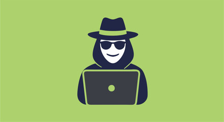 Vector illustration of a hacker in front of laptop – cybersecurity and data protection concept